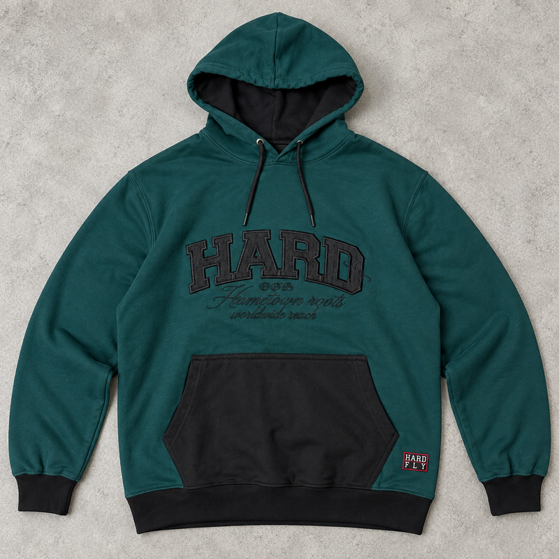 HOODIE OVERSIZE VERDE PETROLEO/NEGRO