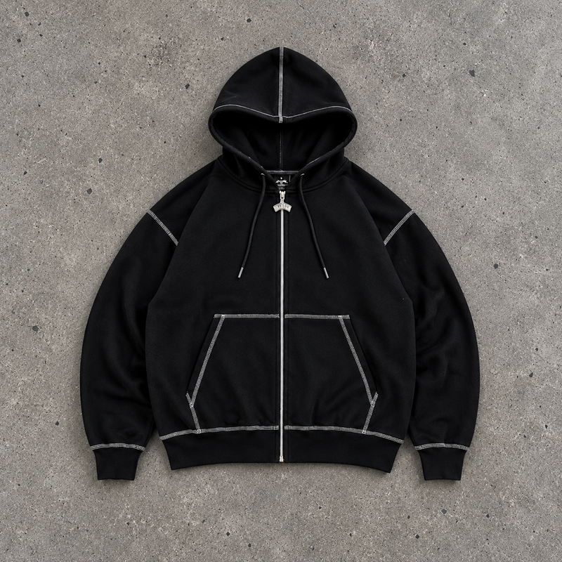 HOODIE BOXY MIXTAPE DOUBLE BLACK FULL ZIP
