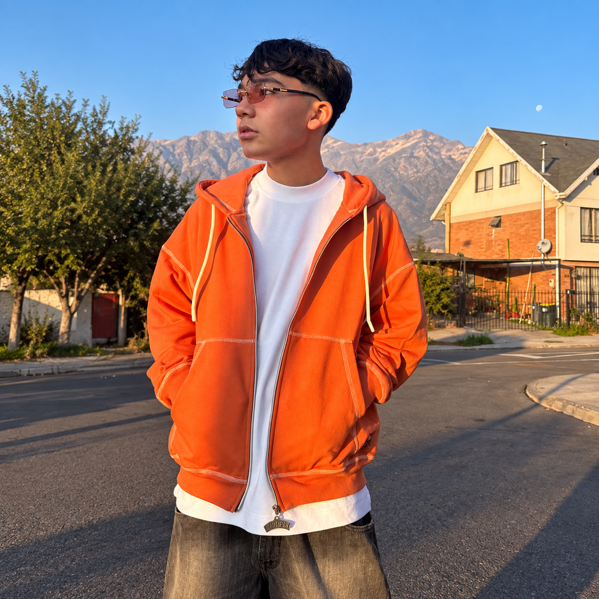 HOODIE BOXY FULL ZIP TERRA CONTRAST