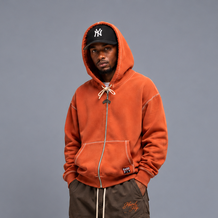 HOODIE BOXY FULL ZIP TERRA CONTRAST