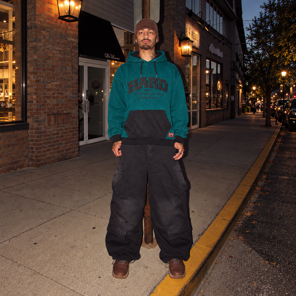 HOODIE OVERSIZE VERDE PETROLEO/NEGRO