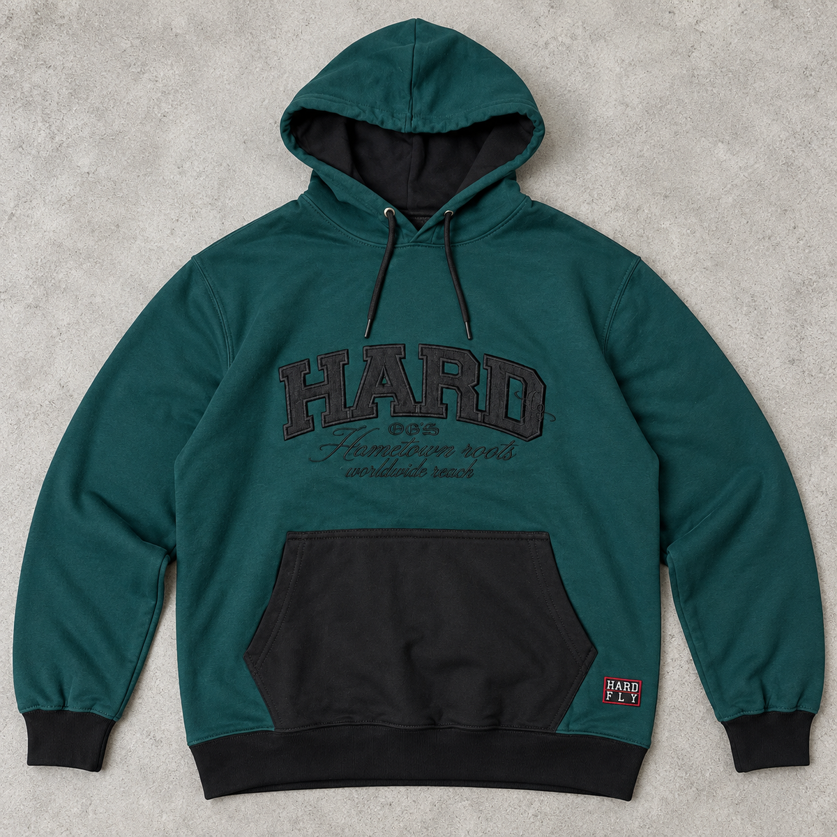 HOODIE OVERSIZE VERDE PETROLEO/NEGRO