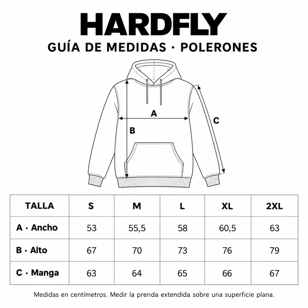 Guía de medidas polerones HARDFLY